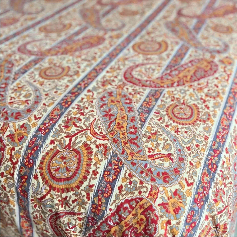 RARE Pottery Barn KING Paisley Duvet Cover Stripe Floral Red Blue Gold PB Ribbon